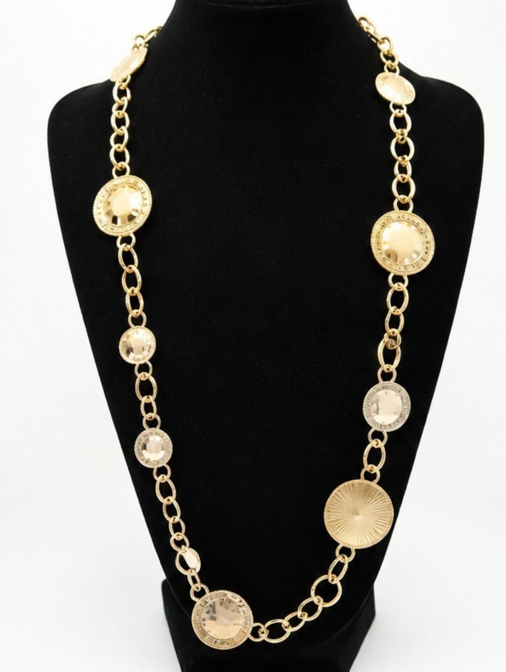 Chico's Long Gold Tone Hammered Station Necklace 33" Statement Layering Necklace - Picture 1 of 6